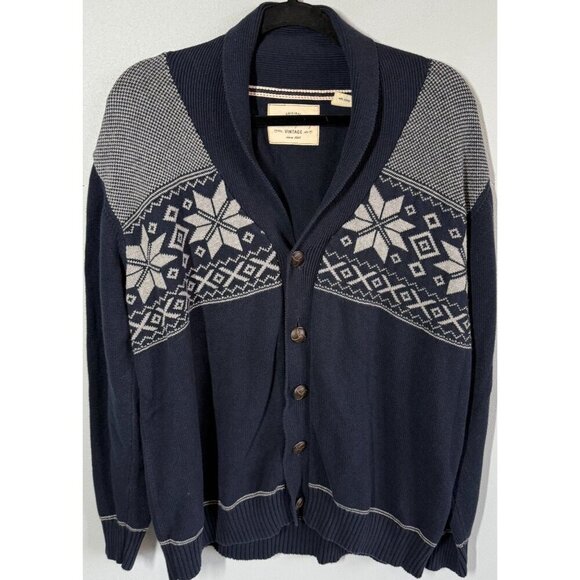 Weatherproof Mens Navy Blue Snow Flake Cardigan Sweater XL Cotton Grandpa Core - Picture 1 of 14